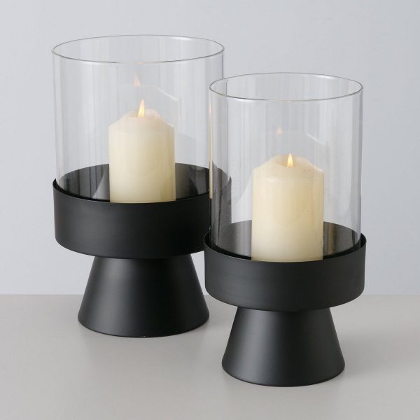 ΚΗΡΟΠΗΓΙΟ Set/2 Pallas H28/29cm D16/19cm ΔΙΑΦΑΝΕΣ ΓΥΑΛΙ ΒΑΣΗ ΜΑΥΡΟ ΜΕΤΑΛΛΟ