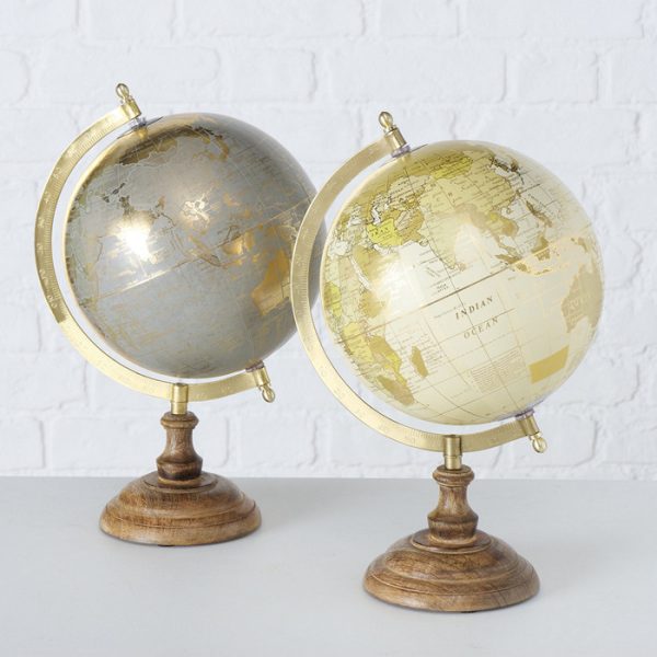 ΥΔΡΟΓΕΙΟΣ 2/ASS ΧΡΥΣΟ-ΞΥΛΟ  Globe ΓΚΡΙ ΛΕΥΚΗ ΣΕ ΒΑΣΗ H35 cm