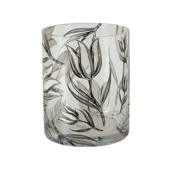 ΒΑΖΟ Carina, H15cm, D12cm ΔΙΑΦΑΝΕΣ ΓΥΑΛΙ, ΜΑΥΡΟ Floral