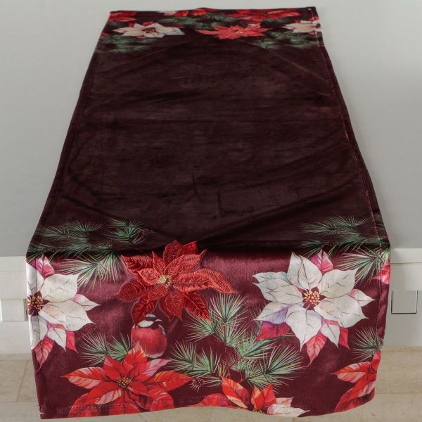 ΤΡΑΒΕΡΣΑ  Bloom ΣΧΕΔΙΟ ΑΛΕΞΑΝΔΡΙΝΟ L 140cm,W 40cm, ΣΚΟΥΡΟ ΚΟΚΚΙΝΟ ΥΦΗ ΒΕΛΟΥΔΟ