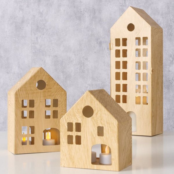 ΦΑΝΑΡΙ SET/3 Domo H18,5/24/45,50 cm,W 9/9/10,5cm, L 15/15/16,50 cm ΜΕΤΑΛΛΟ ΟΨΗ ΞΥΛΟΥ ΦΥΣΙΚΟ