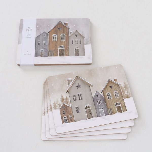 ΣΟΥΠΛΑ Houses 2/ass Set/4 40x30x2cm ΜΠΕΖ ΓΚΡΙ ΛΕΥΚΟ MDF