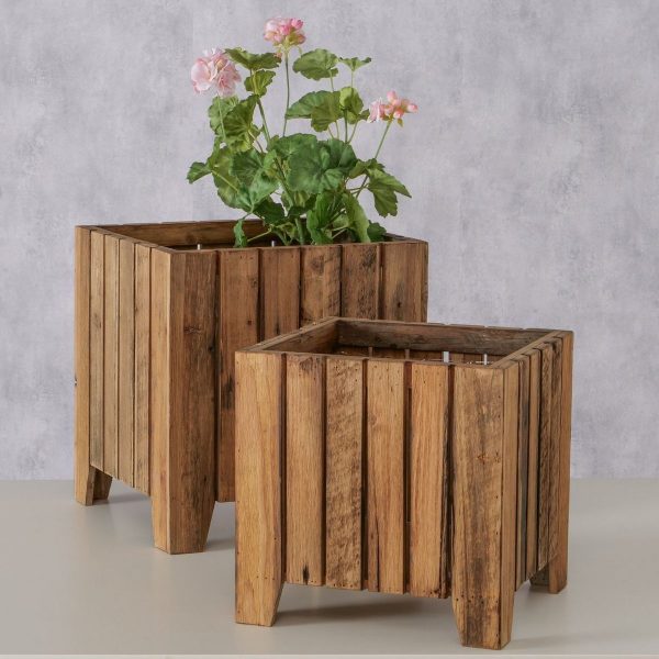 ΓΛΑΣΤΡΑ ΖΑΡΝΤΙΝΙΕΡΑ Set/2 Nando,  30Χ30Χ30cm 35x35x37cm ΑΝΑΚΥΚΛ ΞΥΛΟ, ΠΛΑΣΤΙΚΟ