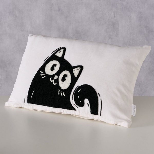 ΜΑΞΙΛΑΡΙ ΓΑΤΑ Mollie, ΚΡΕΜ ΜΑΥΡΟ 50Χ30Χ12cm Cotton