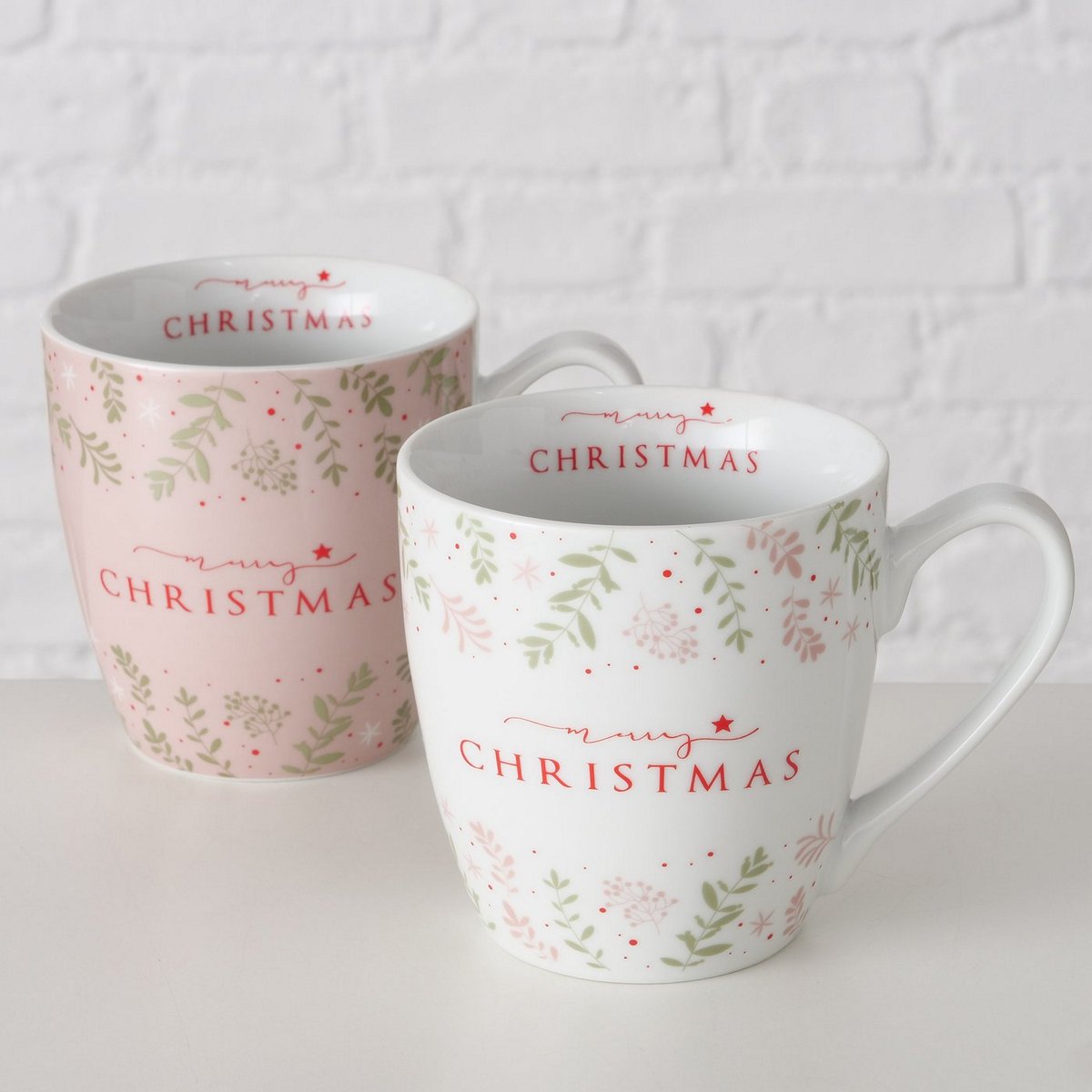 ΚΟΥΠΑ Berina 2/ass MERRY CHRISTMAS 480ml Floral ΡΟΖ ΛΕΥΚΟ Dishwasher safe ΠΟΡΣΕΛΑΝΗ