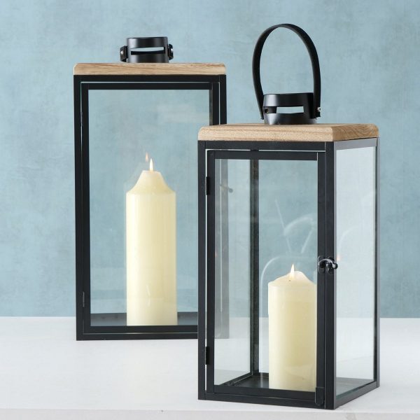 ΦΑΝΑΡΙ  Sirio Set/2 H43-52cm W20-26 cm ΦΥΣΙΚΟ ΞΥΛΟ ΜΑΥΡΟ ΜΕΤΑΛΟ