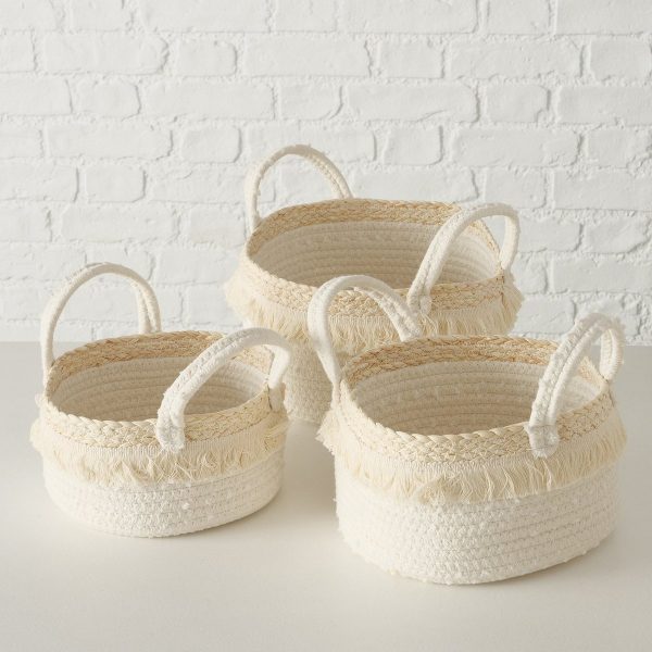 ΚΑΛΑΘΙ Set/3  Taito ΛΕΥΚΟ ΜΕ ΚΡΟΣΣΙΑ  ΟΒΑΛ H12/14/16cm D20/22/25cm cotton