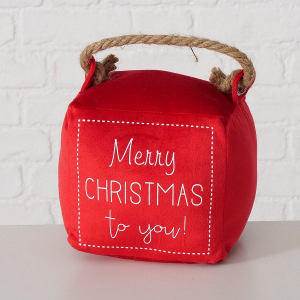 ΣΤΟΠ ΠΟΡΤΑΣ ΚΟΚΚΙΝΟ MERRY CHRITSTMAS Maila H15cm W15cm Sand, Jute, Polyester