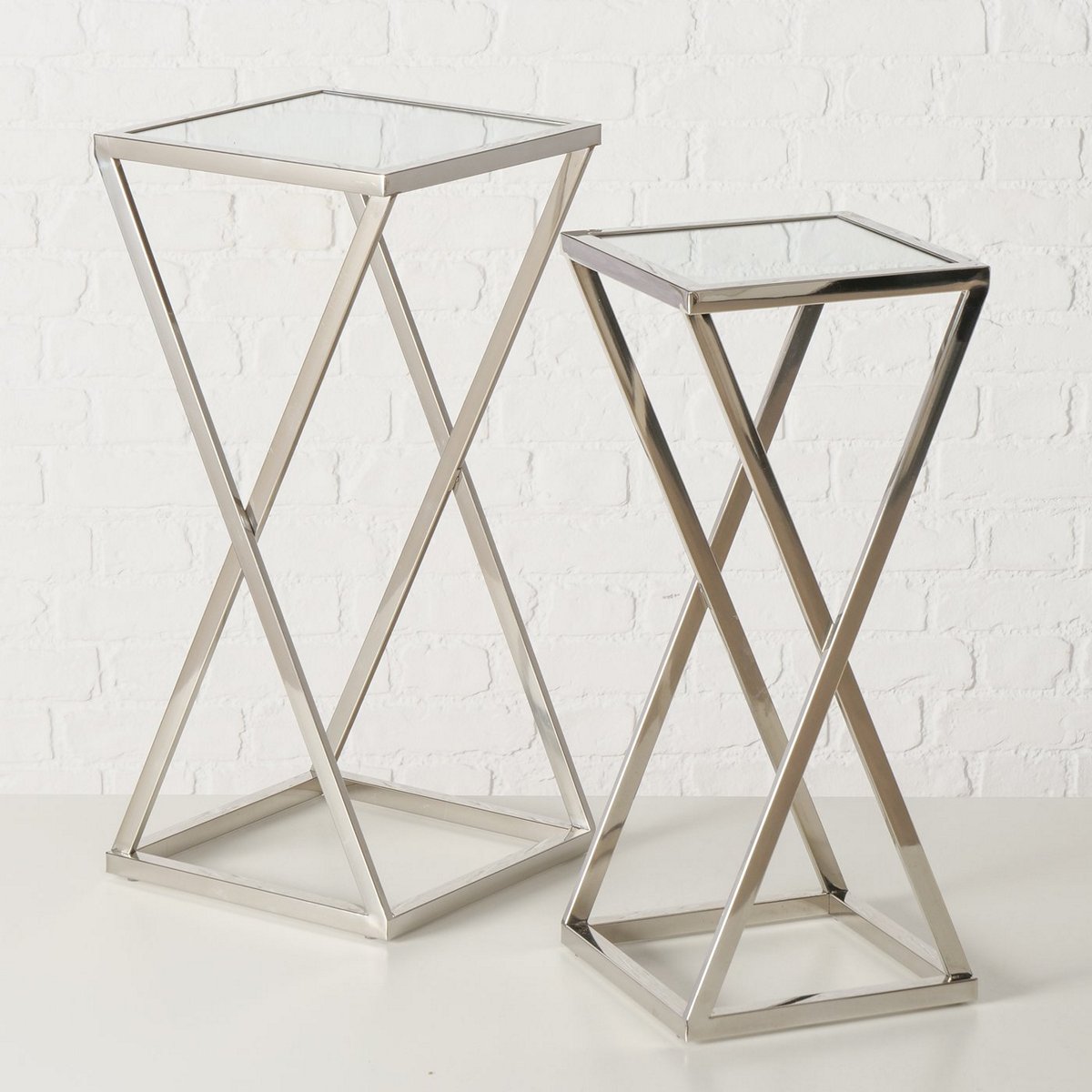 ΤΡΑΠΕΖΙ ΒΟΗΘΗΤΙΚΟ Set/2 Sydney 27Χ27Χ63cm 32X32X69cm ΑΣΗΜΙ Stainless steel