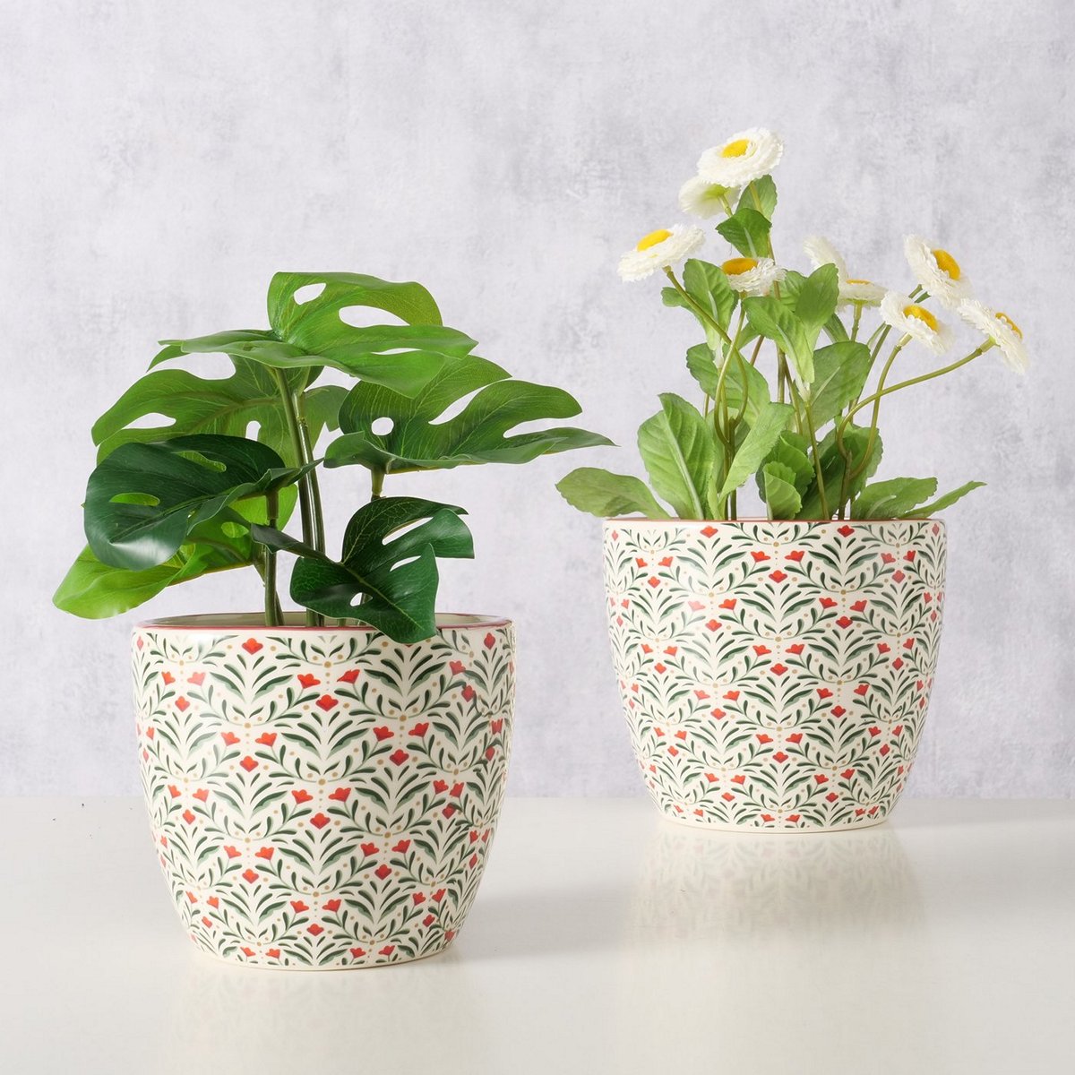 ΚΑΣΠΩ Set/2 Paris Floral ΚΟΚΚΙΝΟ ΠΡΑΣΙΝΟ H11-14cm D13-16cm ΚΕΡΑΜΙΚΟ
