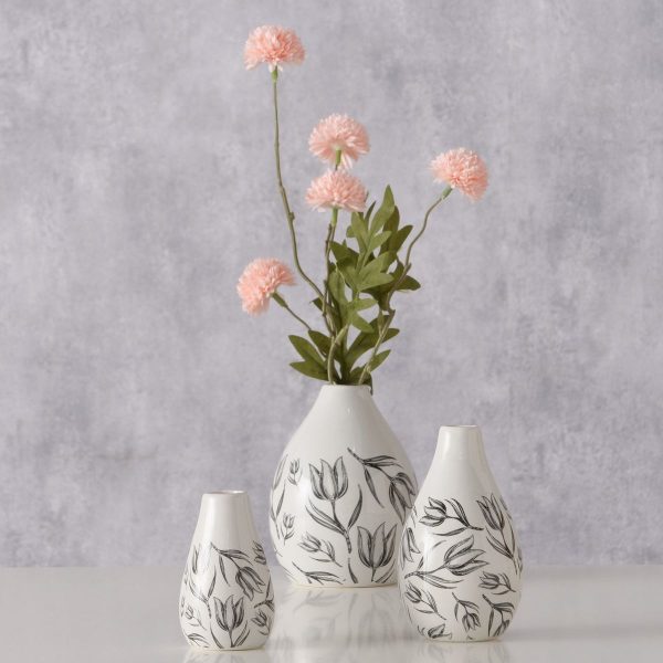 ΒΑΖΟ Set/3 Carina H 8,00-12,00 cm ΑΣΠΡΟΜΑΥΡΟ Floral ΚΕΡΑΜΙΚΟ