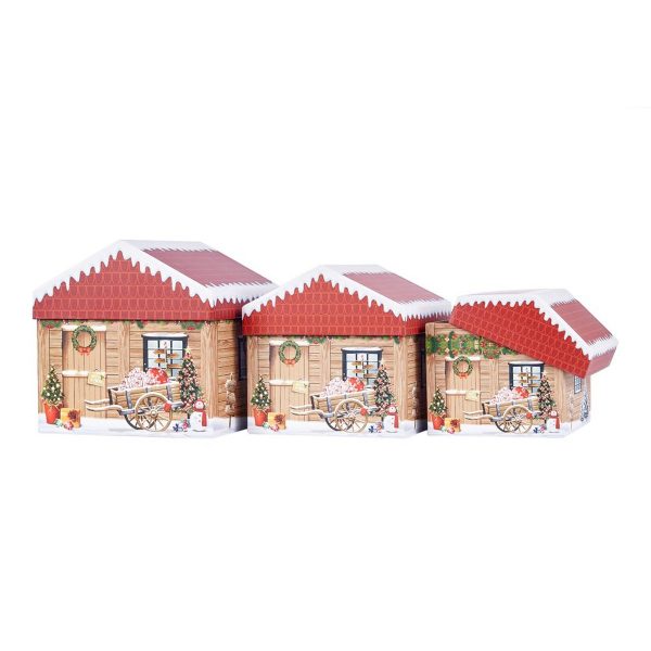 ΚΟΥΤΙ set/3 ΣΠΙΤΙ ΚΑΦΕ ΚΟΚΚΙΝΟ 18,5X18,5X18,5cm ΧΑΡΤΙ