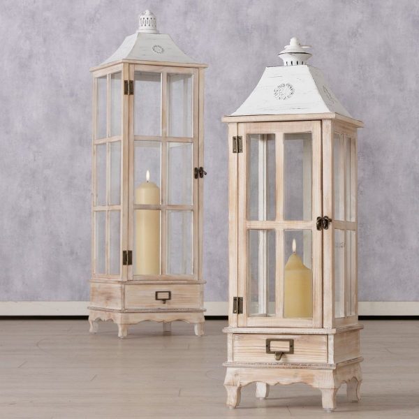 ΦΑΝΑΡΙ SET/2 Loreto H78cm-115cm,W24-32CM,L24-32cm ΞΥΛΟ ΜΕΤΑΛΛΟ ΛΕΥΚΟ ΜΠΕΖ
