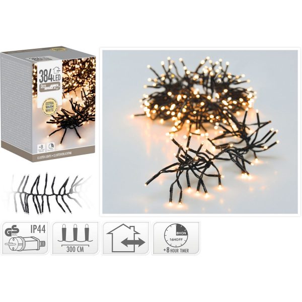 ΦΩΤΑΚΙΑ CLUSTER 384 LED EXTRA WARM WHITE,  2,80 ΜΕΤΡΑ,  ΛΑΜΠΑ 3mm  IP 44  ADAPTRO 8 ΛΕΙΤΟΥΡΓΙΕΣ CONTROLLER TIMER,3 ΜΕΤΡΑ