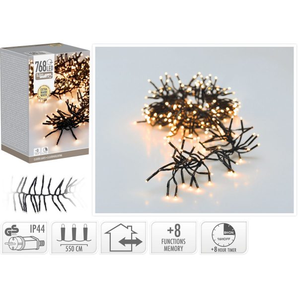 ΦΩΤΑΚΙΑ CLUSTER 768 LED EXTRA WARM WHITE , 5,60 ΜΕΤΡΑ, ΛΑΜΠΑ 3mm  IP 44  ADAPTOR 8 ΛΕΙΤΟΥΡΓΙΕΣ CONTROLLER TIMER,3 ΜΕΤΡΑ