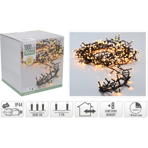 ΦΩΤΑΚΙΑ SNAKE 1800 LED EXTRA WARM WHITE , 33,00 ΜΕΤΡΑ  IP 44  ΛΑΜΠΑ 5 mm ADAPTOR 8 ΛΕΙΤΟΥΡΓΙΕΣ CONTROLLER TIMER, 3 ΜΕΤΡΑ