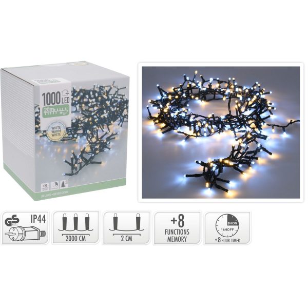 ΦΩΤΑΚΙΑ SNAKE 1000 LED  WARM WHITE , 17,00 ΜΕΤΡΑ  IP 44  ΛΑΜΠΑ 5 mm ADAPTOR 8 ΛΕΙΤΟΥΡΓΙΕΣ CONTROLLER TIMER, 3 ΜΕΤΡΑ ΠΡΑΣ