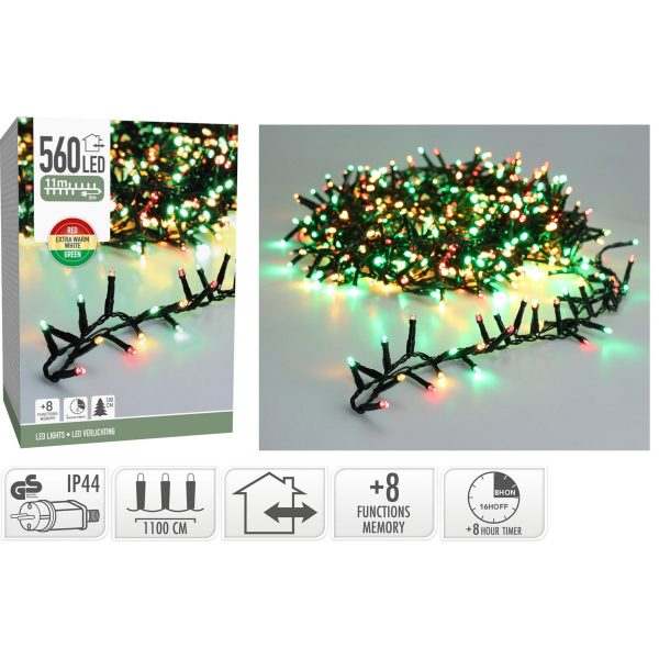 ΦΩΤΑΚΙΑ SNAKE 560 LED  GREEN-RED-EXTRA WARM WHITE , 8,00 ΜΕΤΡΑ  IP 44 ΛΑΜΠΑ 5 mm ADAPTOR 8 ΛΕΙΤΟΥΡΓΙΕΣ CONTROLLER TIMER,