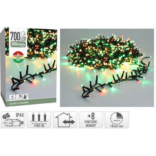 ΦΩΤΑΚΙΑ SNAKE 700 LED  GREEN-RED-EXTRA WARM WHITE , 11,00 ΜΕΤΡΑ  IP 44 ΛΑΜΠΑ 5 mm ADAPTOR 8 ΛΕΙΤΟΥΡΓΙΕΣ CONTROLLER TIMER