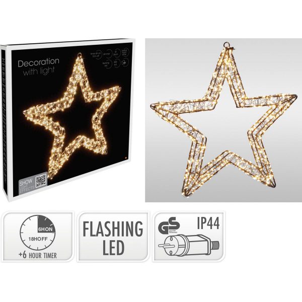 ΑΣΤΕΡΙ ΜΕΤΑΛΛΙΚΟ ΧΡΥΣΟ W 36 ΧL 3 Χ H 36 cm ΜΕ 800 FLASH MIXED WARM WHITE ΚΑΙ EXTRA WARM WHITE  IP 44 ADAPTOR, 6 TIMER FU