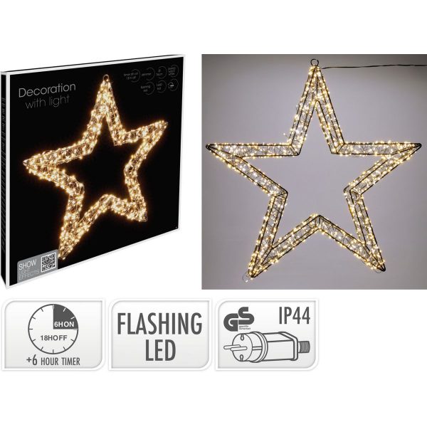 ΑΣΤΕΡΙ ΜΕΤΑΛΛΙΚΟ ΧΡΥΣΟ W 76 Χ L 8 ΧH 76 cm ΜΕ 1440 FLASH MIXED WARM WHITE ΚΑΙ EXTRA WARM WHITE  IP 44 ADAPTOR, 6 TIMER F