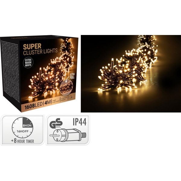 ΦΩΤΑΚΙΑ SUPER CLUSTER 1608 EXTRA WARM WHITE 5 ΜΕΤΡΑ ,3mm ΛΑΜΠΑ IP 44 ADAPTOR,8 ΛΕΙΤΟΥΡΓΙΕΣ ,TIMER 4 ΜΕΤΡΑ ΜΑΥΡΟ ΚΑΛΩΔΙΟ