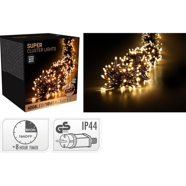 ΦΩΤΑΚΙΑ SUPER CLUSTER 4008 EXTRA WARM WHITE 10 ΜΕΤΡΑ ,3mm ΛΑΜΠΑ IP 44 ADAPTOR,8 ΛΕΙΤΟΥΡΓΙΕΣ ,TIMER 5 ΜΕΤΡΑ ΜΑΥΡΟ ΚΑΛΩΔΙΟ