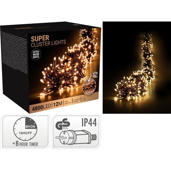 ΦΩΤΑΚΙΑ SUPER CLUSTER 4800 EXTRA WARM WHITE 12 ΜΕΤΡΑ ,3mm ΛΑΜΠΑ IP 44 ADAPTOR,8 ΛΕΙΤΟΥΡΓΙΕΣ ,TIMER 5 ΜΕΤΡΑ ΜΑΥΡΟ ΚΑΛΩΔΙΟ