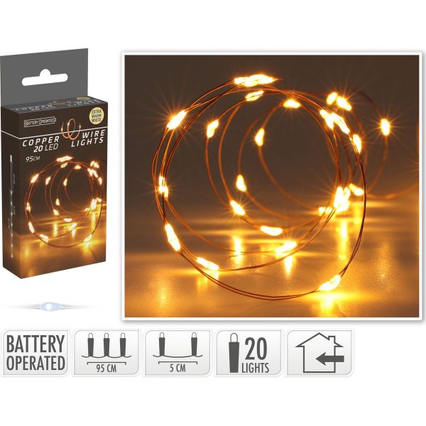 ΦΩΤΑΚΙΑ LED ΧΑΛΚΙΝΟ ΣΥΡΜΑ 20 EXTRA WARM WHITE MICRO LED 10 cm BATTERY ,INDOOR USE