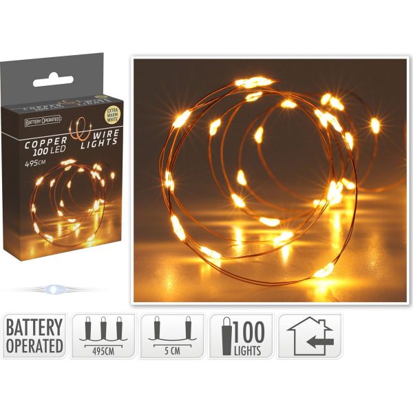 ΦΩΤΑΚΙΑ LED ΧΑΛΚΙΝΟ ΣΥΡΜΑ 100 EXTRA WARM WHITE MICRO LED 10 cm BATTERY ,INDOOR USE