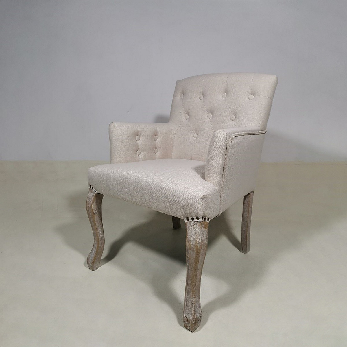 ΚΑΡΕΚΛΟΠΟΛΥΘΡΟΝΑ RUBBER WOOD COLOR C10 FABRIC 093-1 BEIGE POLYESTER+ ANTIQUE BRONZE METAL NAIL W59xD62xH47