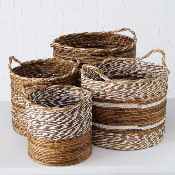 ΚΑΛΑΘΙ  Muna Set/4,  H34-45cm, D32-46 cm, ΚΑΦΕ/ΛΕΥΚΟ ΠΛΑΣΤΙΚΟ/ΦΥΛΛΑ ΒΑΝΑΝΙΑΣ