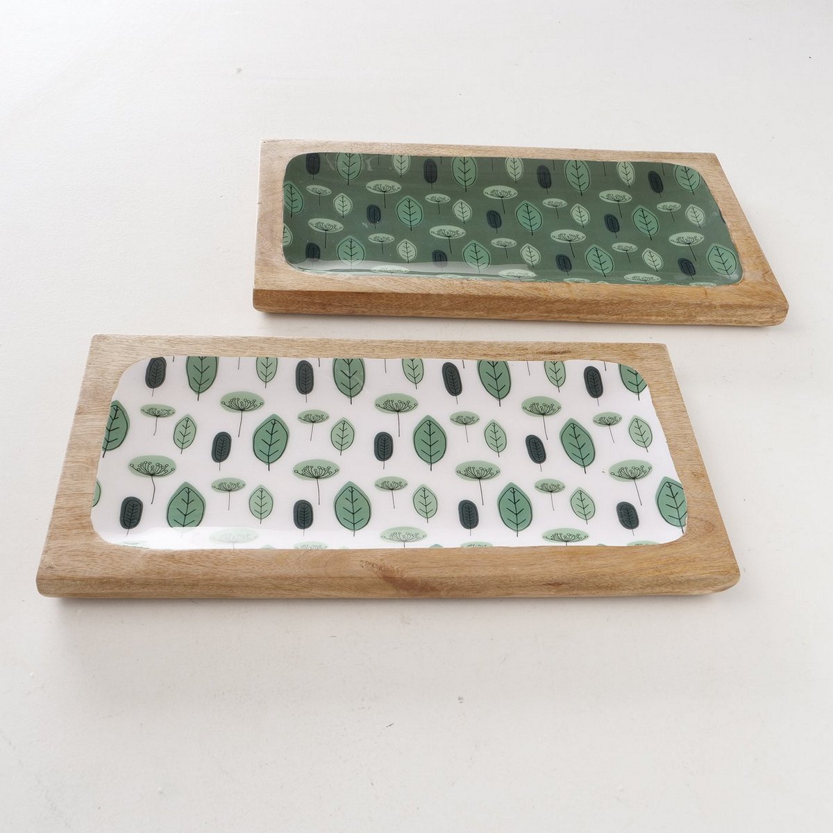ΔΙΣΚΟΣ 2/ass ΣΧΕΔΙΟ ΦΥΛΛΑ ΠΡΑΣΙΝΟ ΛΕΥΚΟ Levina 38x20x3cm ΞΥΛΟ ΦΥΣΙΚΟ Mango