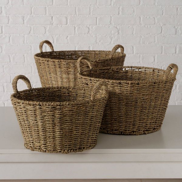 ΚΑΛΑΘΙ Set/3 Campania 44Χ41Χ29cm,51Χ44Χ32cm, 56x51x37cm ΜΕΤΑΛΛΙΚΟΣ ΣΚΕΛΕΤΟΣ, ΦΥΣΙΚΟ Seagrass