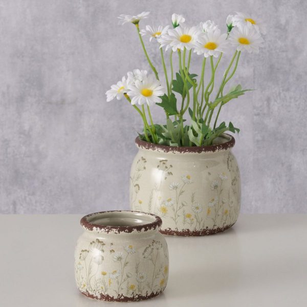 ΚΑΣΠΩ Set/2 ΣΧΕΔΙΟ Meadow, ΜΠΕΖ H8-12cm, D10/14cm Floral ΚΕΡΑΜΙΚΟ