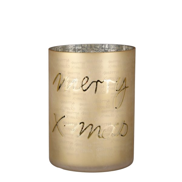 ΚΗΡΟΠΗΓΙΟ ME ΕΥΧΗ MERRY CHRISTMAS ΧΡΥΣΟ - h20 d15cm ΓΥΑΛΙ