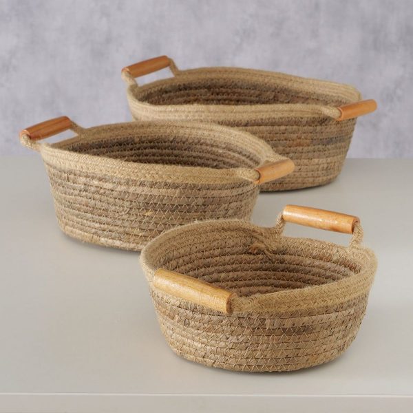 ΚΑΛΑΘΙ Set/3 Elowen H 9/12/13cm, D25/32/37cm, ΑΝΑΚΥΚΛ ΞΥΛΟ, Cotton, Banana leaf