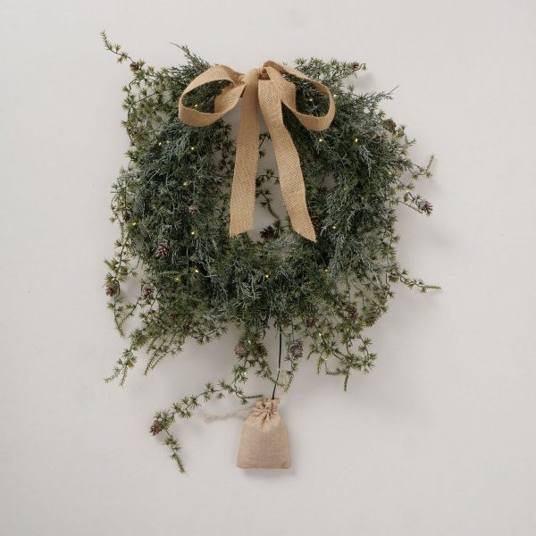 ΣΤΕΦΑΝΙ ΠΡΑΣΙΝΟ Wreath ΜΕ LED ΚΑΙ ΦΙΟΓΚΟ JUTE L 8cm W 51cm H 75cm PLASTIC METAL