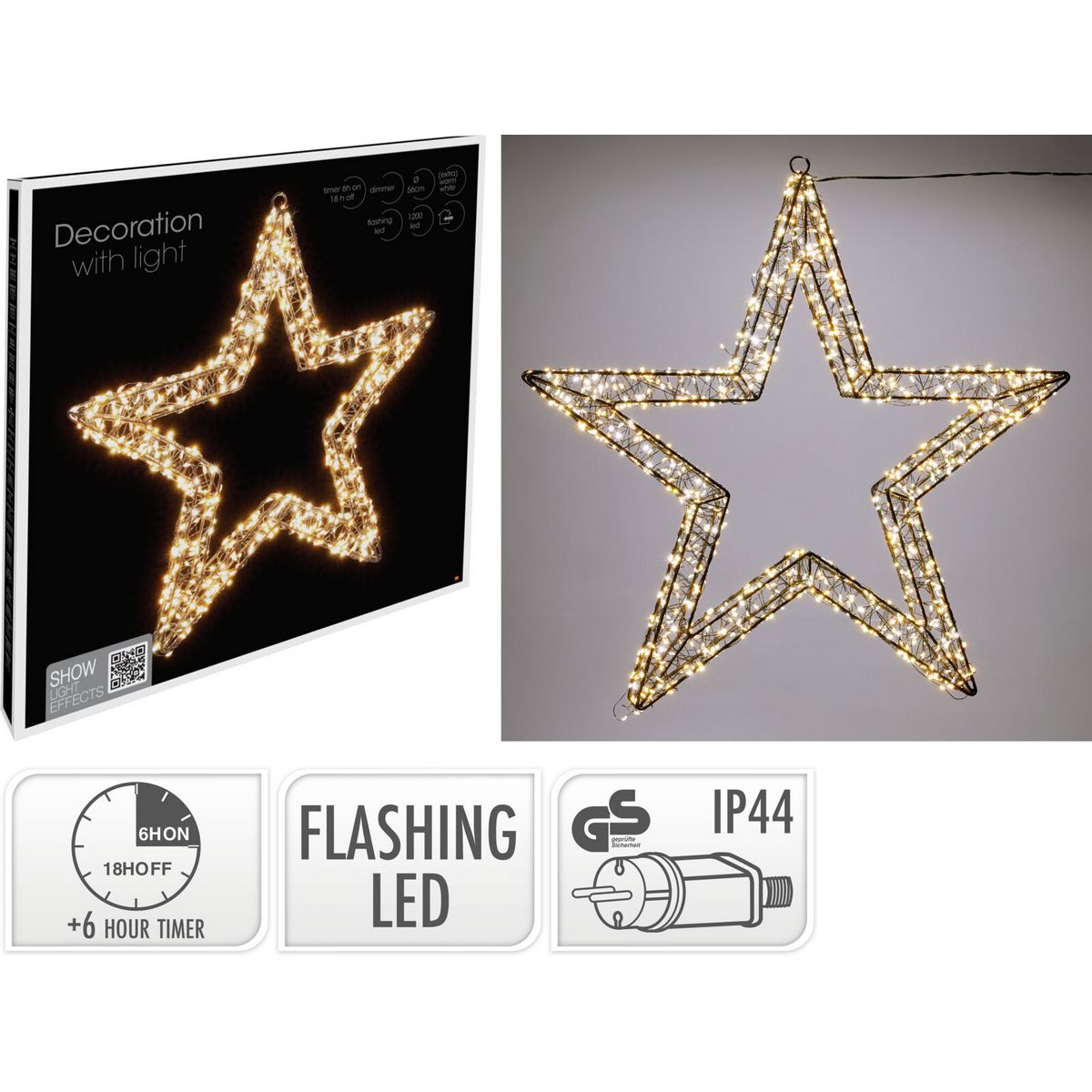 ΑΣΤΕΡΙ ΜΕΤΑΛΛΙΚΟ ΜΑΥΡΟ ΜΕ LED W 56 Χ L 5 Χ H 56 cm ΜΕ 1200 FLASH MIXED WARM WHITE ΚΑΙ EXTRA WARM WHITE MICRO LED