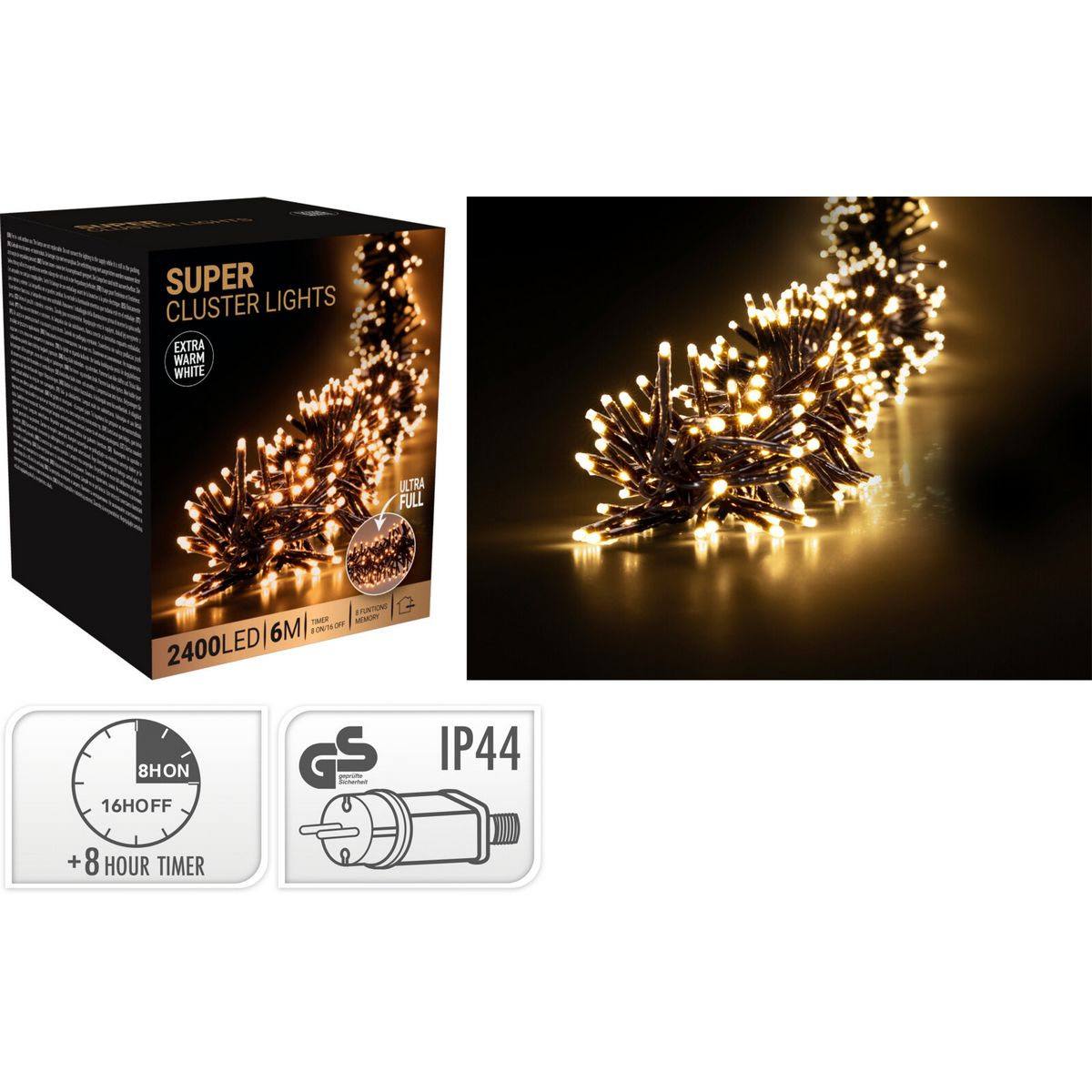 ΦΩΤΑΚΙΑ SUPER CLUSTER 2400 EXTRA WARM WHITE LED 6 Μ