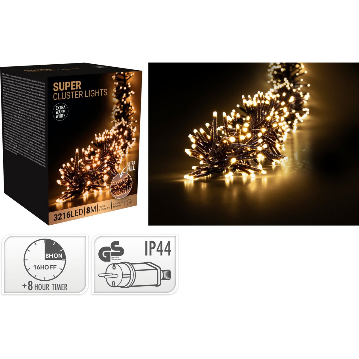 ΦΩΤΑΚΙΑ SUPER CLUSTER 3216 EXTRA WARM LENGTH 8MTRSWHITE LIGHTS LENGTH 8 ΜTR