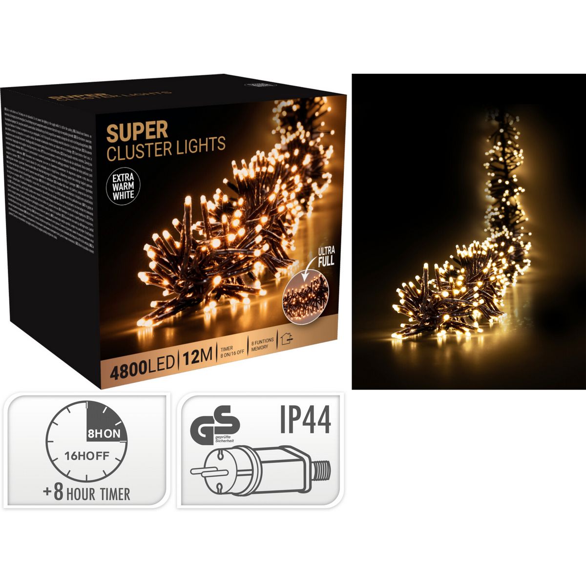 ΦΩΤΑΚΙΑ SUPER CLUSTER 4800 EXTRA WARM WHITE LEDS LIGHT WIRE LENGTH 12 ΜTR