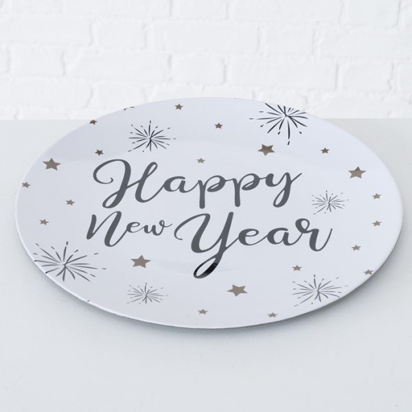ΠΙΑΤΕΛΑ Sylvie, D33cm, HAPPY NEW YEAR ΛΕΥΚΟ/ΧΡΥΣΟ ΠΛΑΣΤΙΚΟ